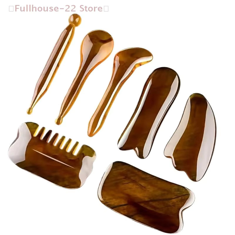 Heabety Guasha-Massage-Set aus Bernstein, 7-teilig, Unisex, Gesicht und Körper - Bild 3