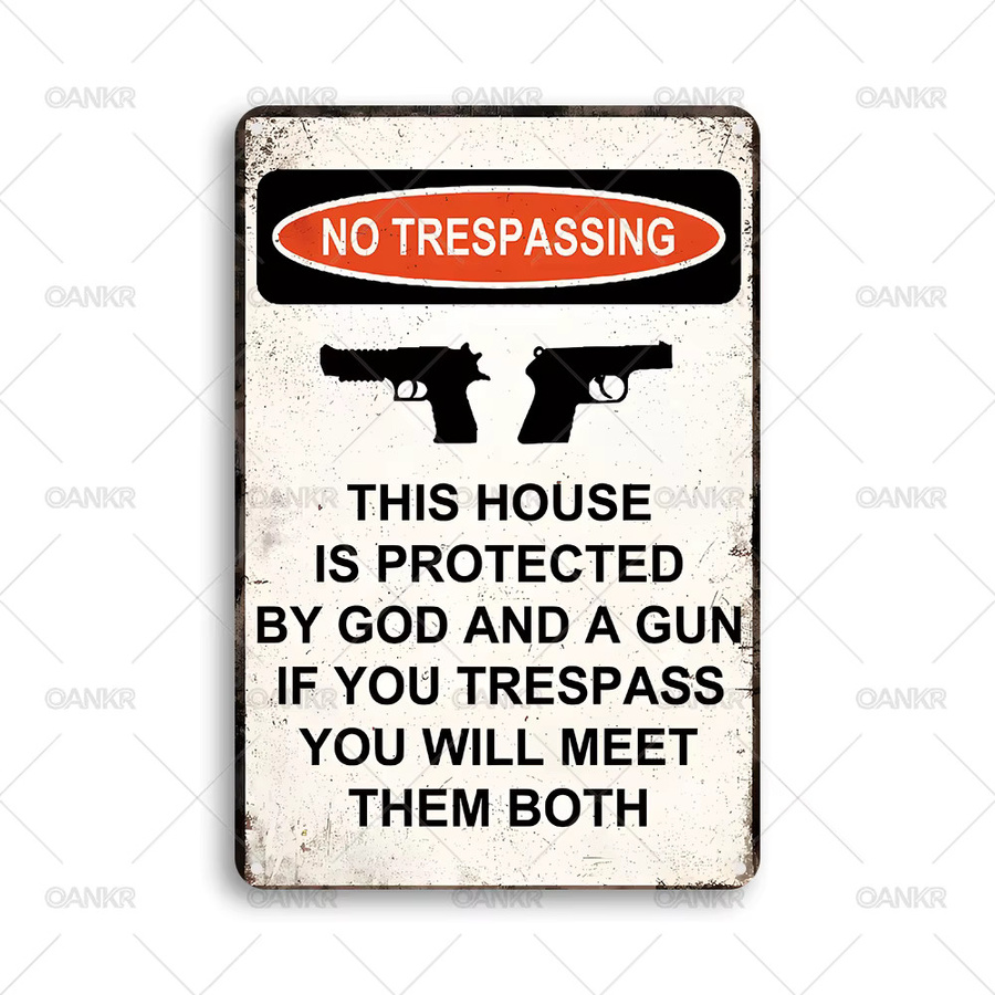 OANKR Retro-Metallschild No Trespassing als Wandkunst-Plakette in Weiß, B/H: 30,0 x 20,0 cm - Bild 4