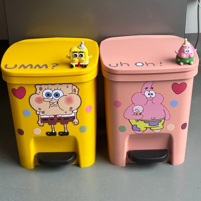 SpongeBob Schwammkopf und Patrick Star Mülleimer mit Fußpedal von Potdemiel, mehrfarbig, aus Kunststoff - Bild 1