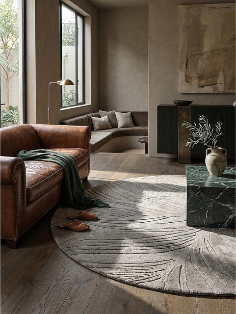 Wollteppich Kadima Design floral in Grau, Durchmesser: 160 cm - Bild 1