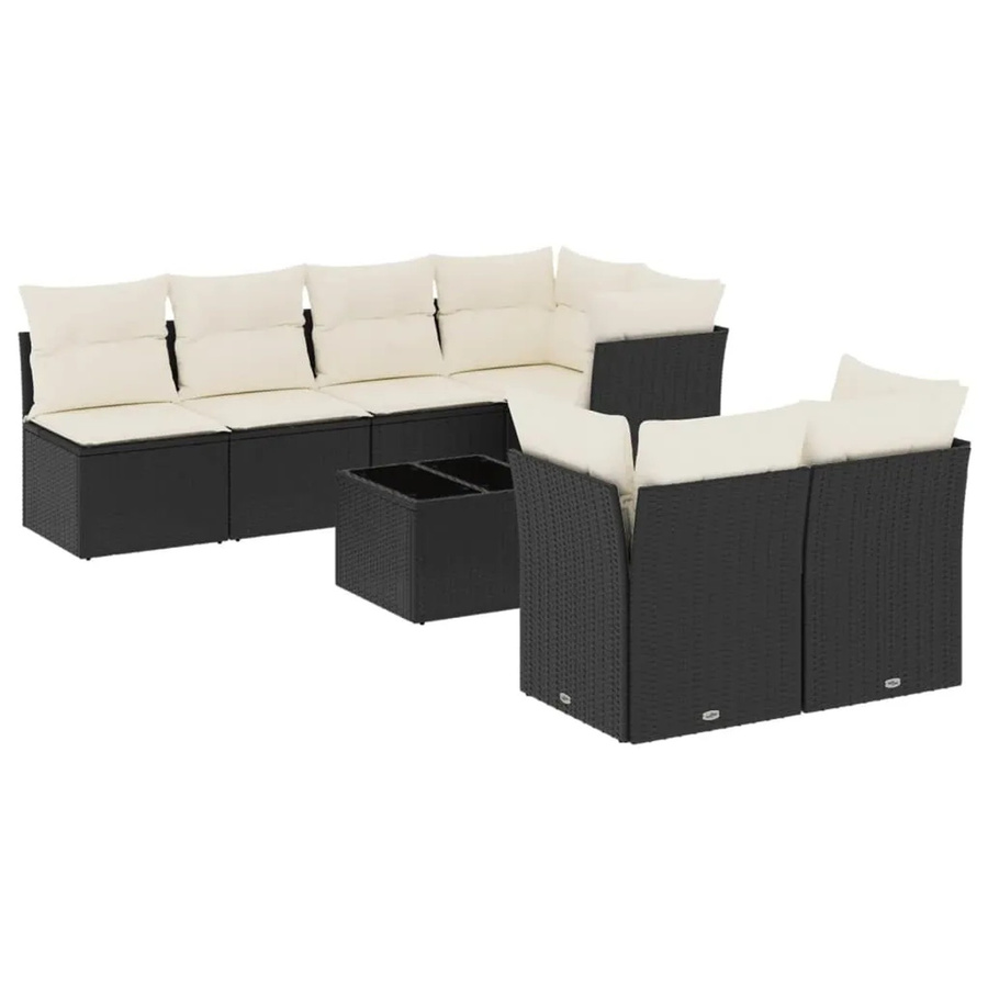 vidaXL 8-tlg Garten-Sofagarnitur mit Kissen aus Poly Rattan in Schwarz - Bild 2
