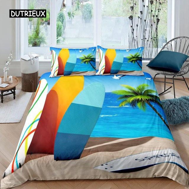 Bettwäsche Set Binchi Outdoor Product Surfbrett Design in Blau mit Reißverschluss, B/H: 172 x 218 cm - Bild 1