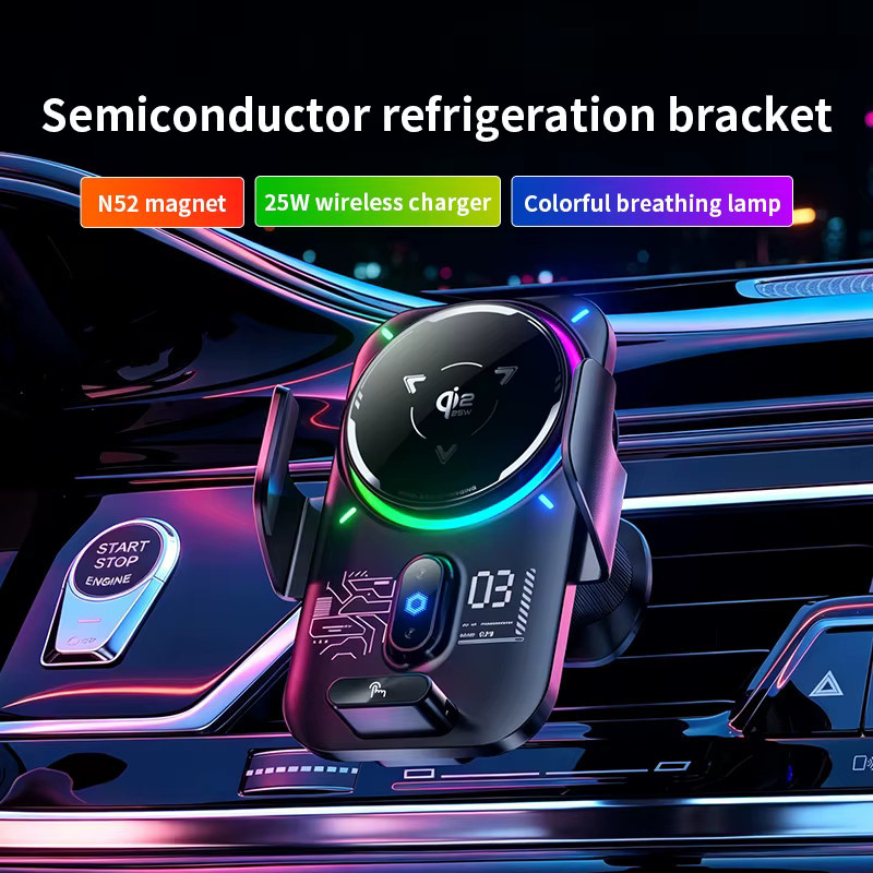 TONGDAYTECH 2-in-1 Magnetische Auto-Handyhalterung mit Qi2 25W Kabellosem Ladegerät, Halbleiter-Kühlung und RGB-Licht, Schwarz - Bild 4