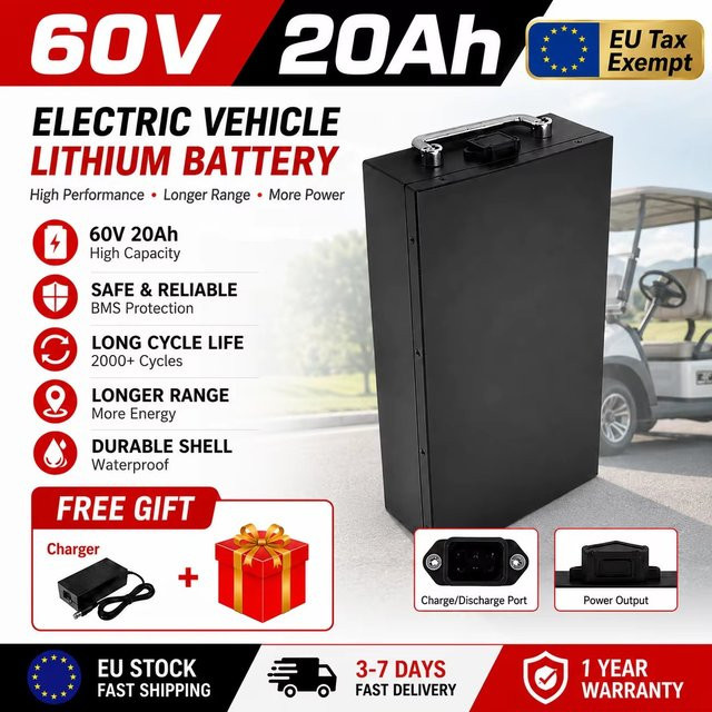 Wiederaufladbarer 60V Lithium-Ionen-Akku mit 20Ah-40Ah Kapazität und BMS für Harley Citycoco Elektrofahrzeuge, 2000W Leistung, Schwarz, inklusive Ladegerät - Bild 1
