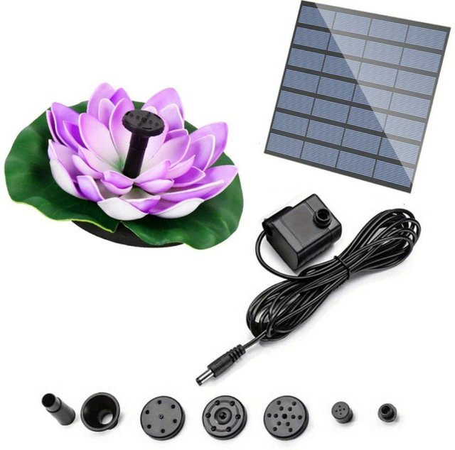 Fuqidecor Solarbrunnen Lotus Schwimmender Gartenbrunnen in Violett und Weiß - Bild 1