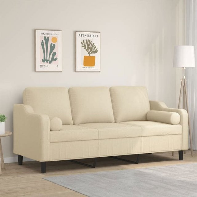 Maison Exclusive 3-Sitzer-Sofa in Beige mit Stoffbezug, Metallrahmen und abnehmbaren Kissenbezügen, B/T/H: 198 x 80 x 77 cm - Bild 1