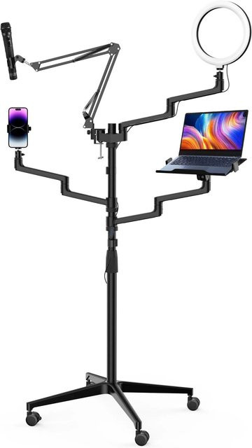 Wiltec 4in1 Rollbares Stativ mit Ringlicht und Handyhalterung für dein Streaming-Setup in Schwarz - Bild 1
