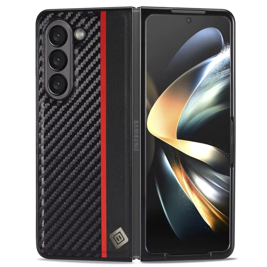 SZMUGUA Hybrid Handyhülle aus Carbonfaser und PU-Leder für Samsung Galaxy Z Fold 7 6 5 4 3 5G in Schwarz - Bild 4