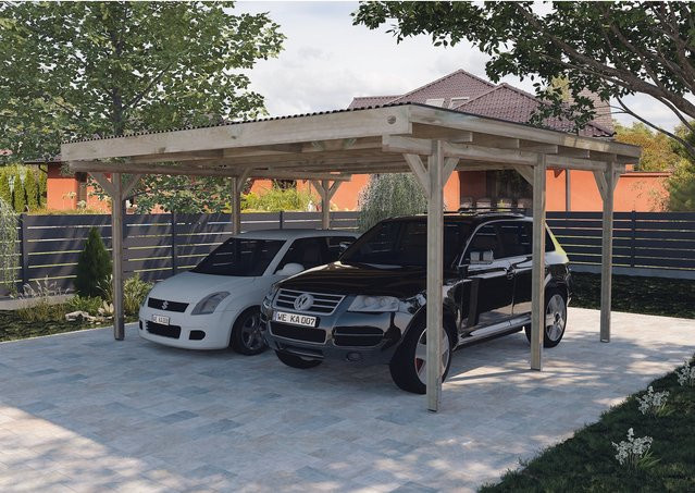 Weka Flachdach-Doppelcarport 616 in Braun, B/T: 500 x 500 cm - Bild 1