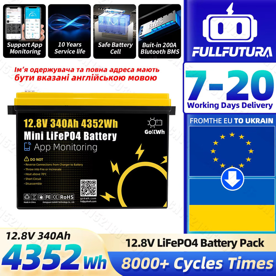 GoKWh LiFePO4 12V 340Ah Batteriepack mit 4S 200A BMS LFP-Zellen für Wohnmobile, Camper und Outdoor-Anwendungen - Bild 2