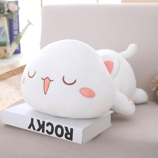 Kidsly Kawaii Liegende Katze Plüschtier, Weiß, 35cm - Bild 1