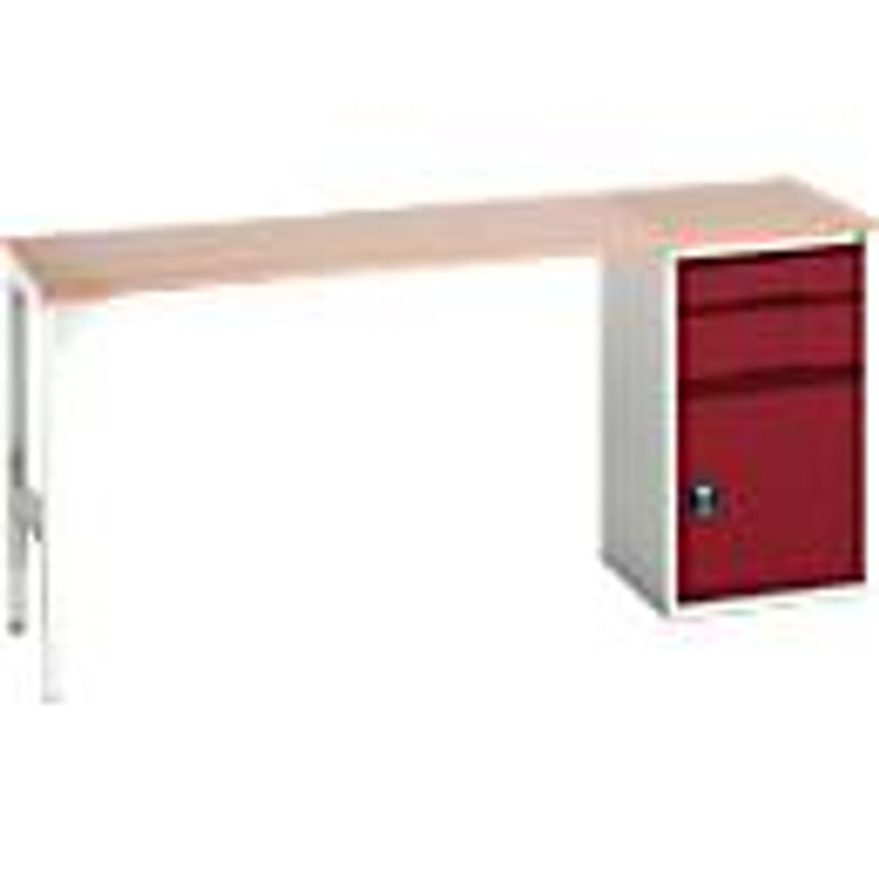 Unterbauwerkbank Bott verso mit Multiplex-Platte, 2 Schubladen, 1 Tür und 1 Ablageboden, Lichtgrau/Purpurrot, B: 200 cm, T: 60 cm, H: 93 cm - Bild 2