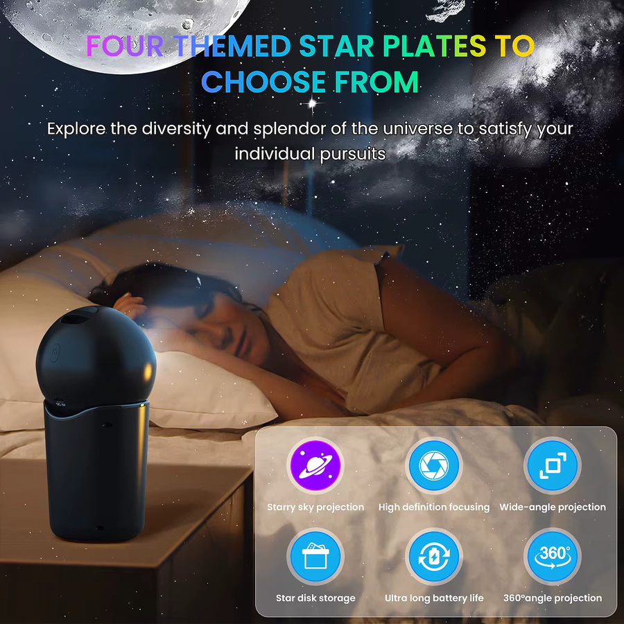Wiederaufladbarer tragbarer Galaxy-Lichtprojektor mit 4 HD-Filmscheiben und einstellbarer Fokuslinse als Nachtlichtprojektor - Bild 4