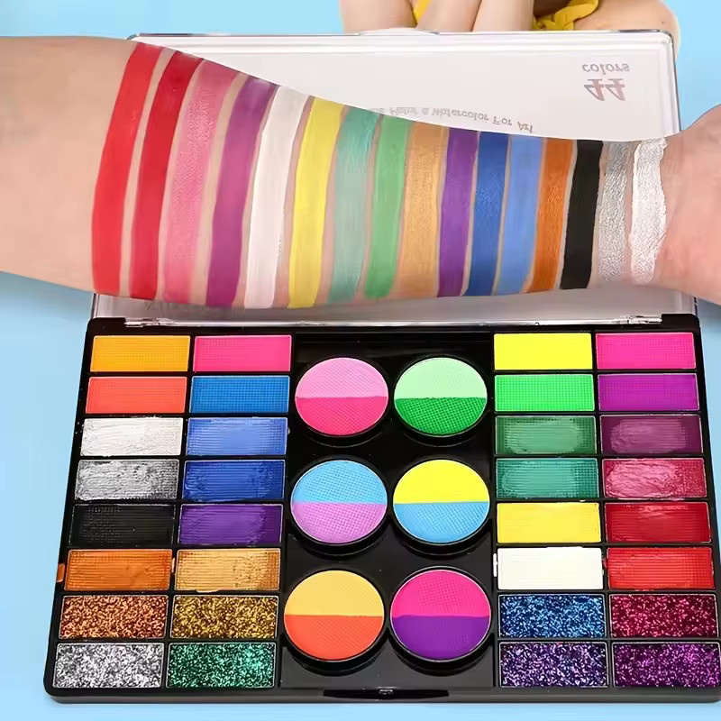 Gesichtsfarben-Set mit 44 Farben, Matt & Schimmernd, Glitzer-Make-up - Bild 2
