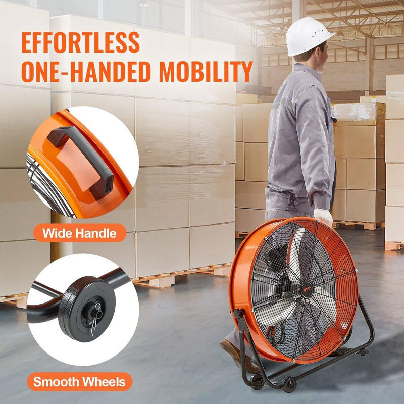 Vevor Trommelventilator 24 Zoll in Orange mit 3 Geschwindigkeiten und Timer aus Metall und Aluminium für die industrielle Nutzung - Bild 5