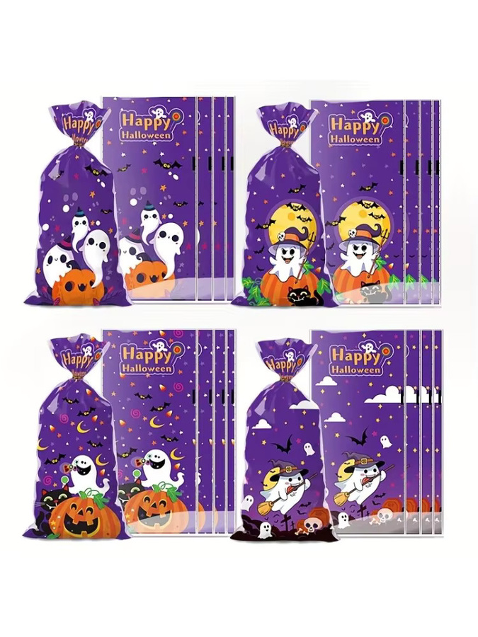 50 Stück Halloween-Süßigkeitenbeutel aus Kunststoff mit 3 verschiedenen Designs und Drehverschluss für deine Party-Geschenkverpackung - Bild 4
