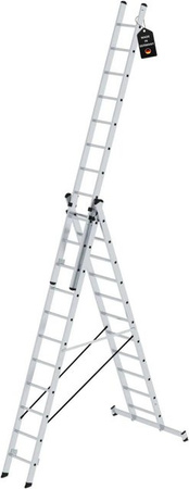 PROREGAL Mehrzweckleiter 3-teilig mit Traverse, Farbe: Silber, 3 x 11 Sprossen