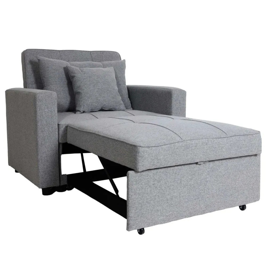 Schlafsessel MCW-L90 als Klappsessel und Schlafsofa in Hellgrau mit Stoffbezug, Liegefläche: 197 x 103 cm - Bild 3