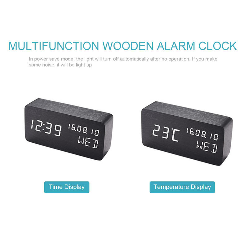 Digitaler Schreibtisch-Wecker aus Holz von Tooarts mit Sprachsteuerung, LED-Anzeige, Datum, Thermometer und Hygrometer in Beige - Bild 4