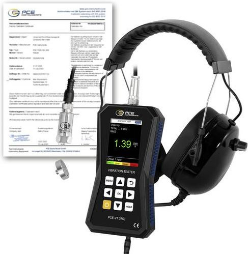 PCE Instruments Schwingungsmesser PCE-VT 3750-ICA in Schwarz zur Messung von Beschleunigung, Geschwindigkeit und Weg inklusive ISO-Zertifikat und Kopfhörer - Bild 1