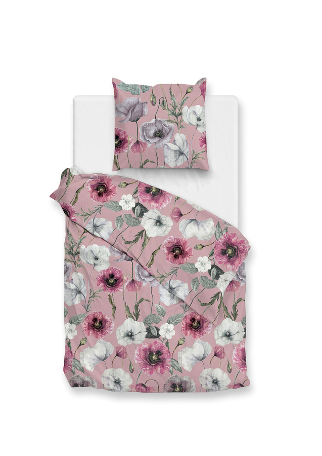 Zo! Home Flanell Bettwäsche Gioia Pink Blüten Mohnblumen Altrosa mit Bettbezug und Kissenbezug, B/H: 155 x 220 cm und 80 x 80 cm - Bild 1