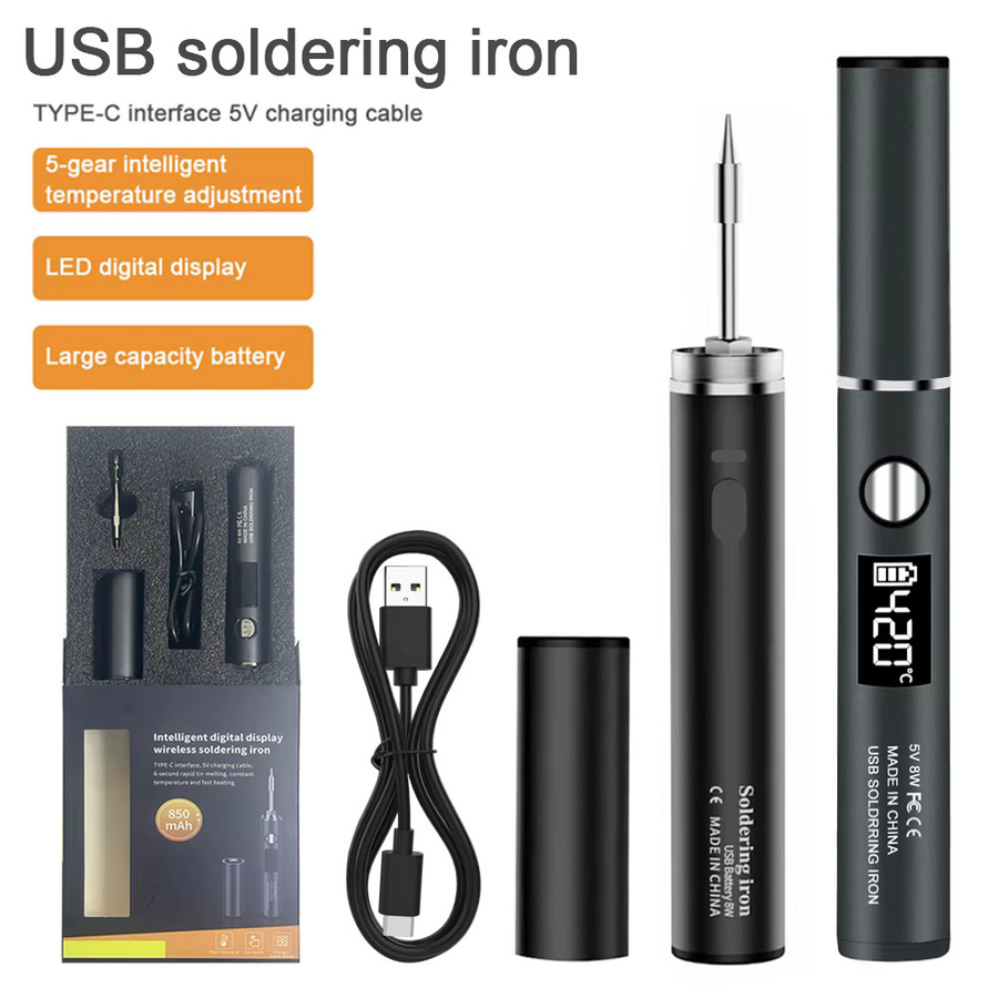 Tragbarer USB-Lötkolben von Lefavor mit wiederaufladbarer Lithium-Batterie, 5 V 8 W, Schwarz - Bild 2