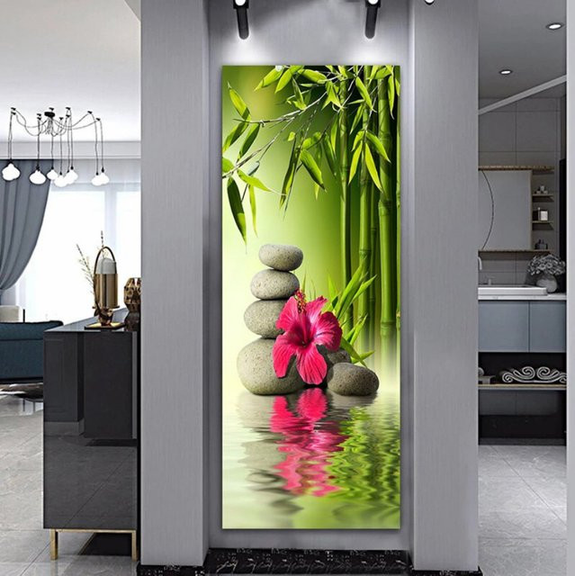 TPFLiving Poster Leinwand Buddha Zen Spa Bambus und Steine in Grün, Breite: 70 cm, Höhe: 210 cm - Bild 1