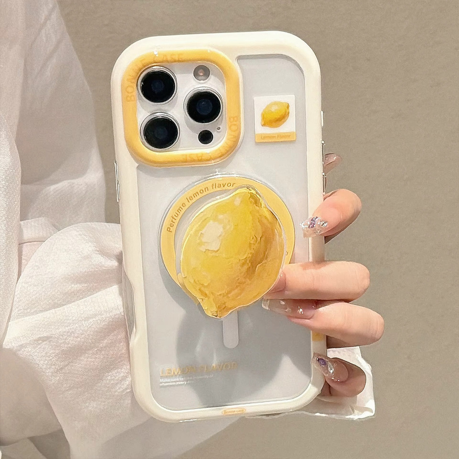 MUQGEW Handyhülle mit magnetischer Halterung für iPhone 17 bis 11, Design Koreanische gelbe Zitrone, Transparent, Stoßfeste Hartschale aus Acryl - Bild 3
