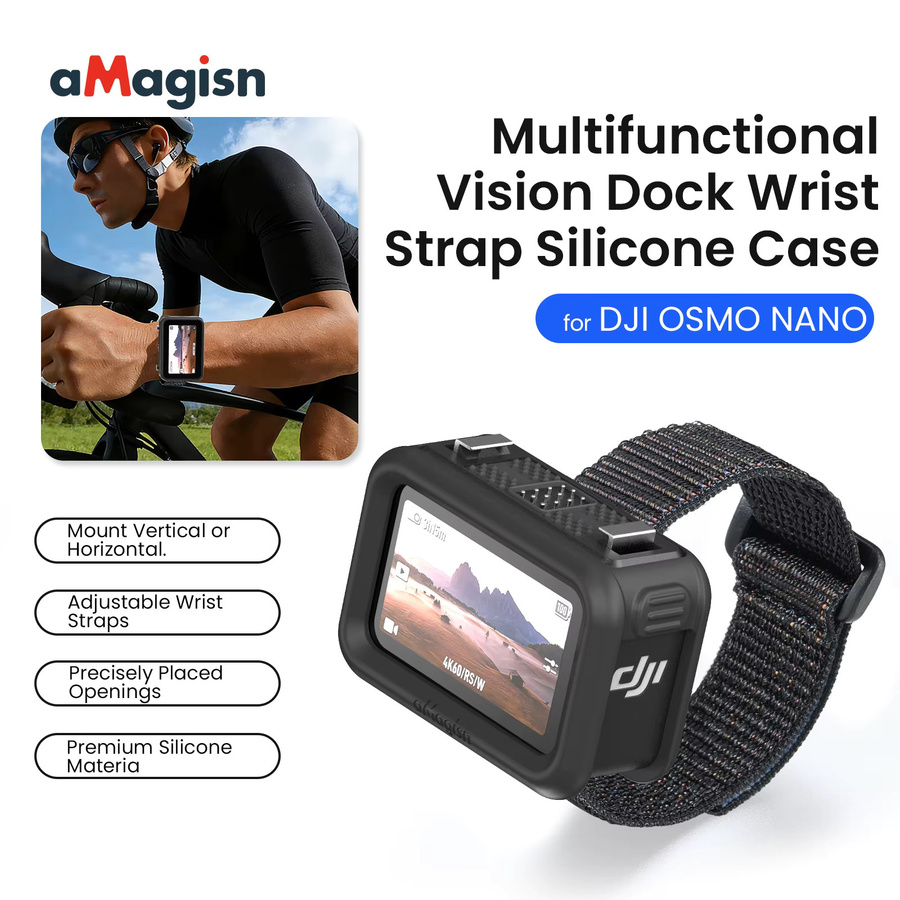 AMagisn Armband mit Silikon-Schutzhülle in Schwarz für DJI Osmo Nano mit zwei Befestigungsmodi und Vision-Dock-Funktion - Bild 2