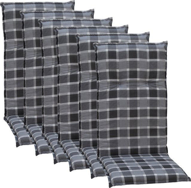 NYVI Gartenstuhl-Auflage Barcelona Hochlehnerauflage für Gartenstühle 6er Set Grau Anthrazit Karo - Bild 1