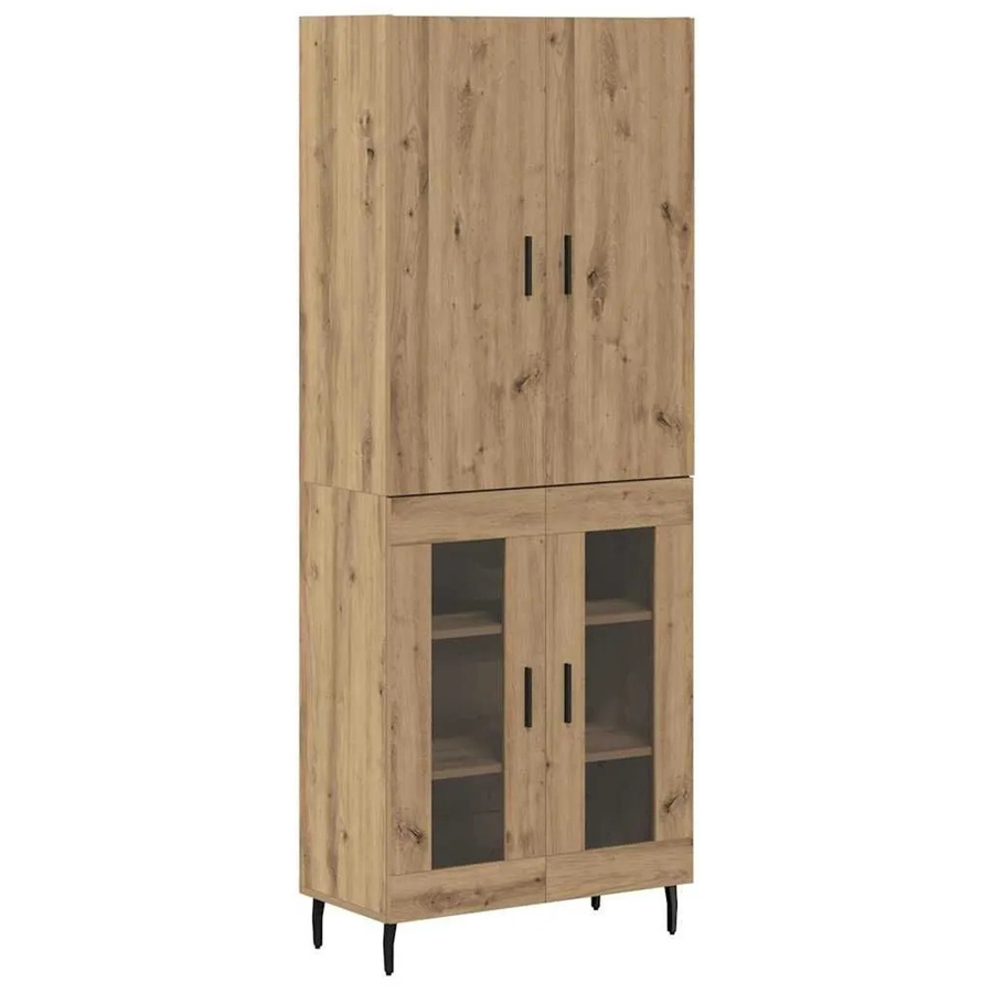 vidaXL Highboard 2-teilig aus Altholz-Optik Eiche und Glas in Braun, B/T/H: 120 x 34 x 69,5 cm - Bild 2