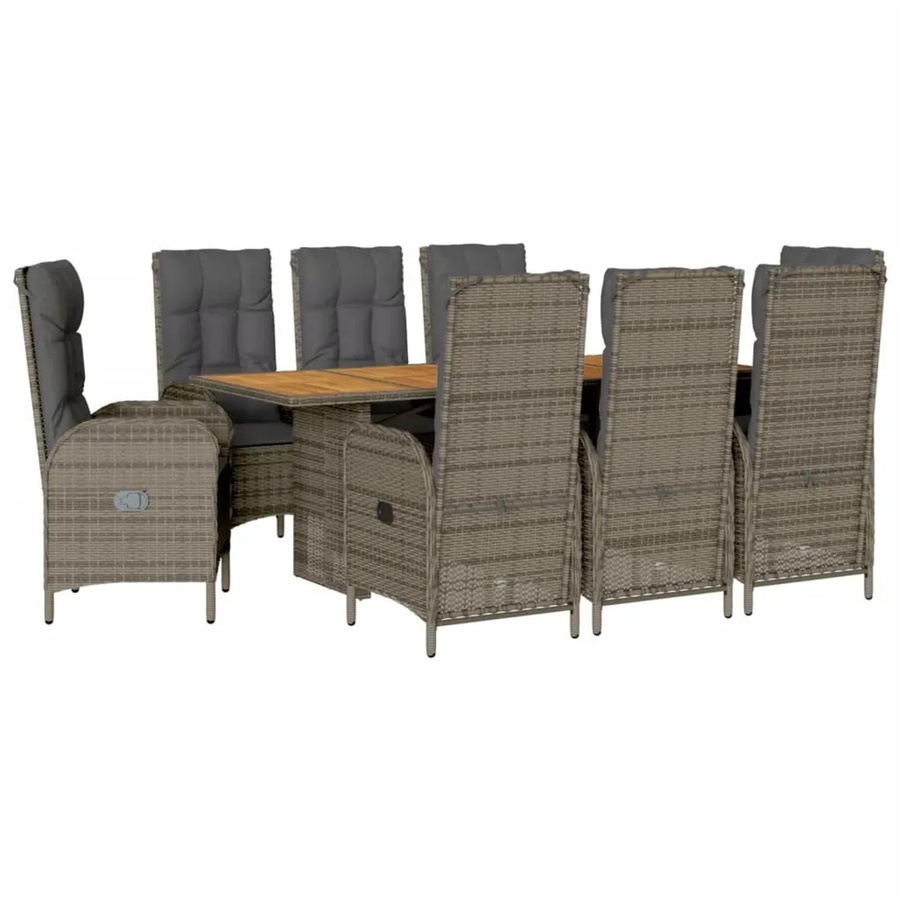 vidaXL 9-teilige Garten-Essgruppe aus Akazienholz und grauem PE-Rattan mit Kissen - Bild 2