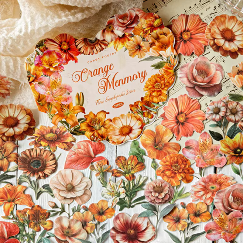 Mr.Paper Vintage Blumen-Aufkleber Set, 25 Stück Retro PET-Sticker in Multicolour für Scrapbooking, Journaling und DIY-Projekte - Bild 2