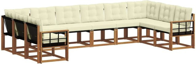 vidaXL Outdoor-Sofagarnitur aus Akazienholz mit Textilene und Kissen, 10-teiliges Set, Natur und Creme - Bild 1