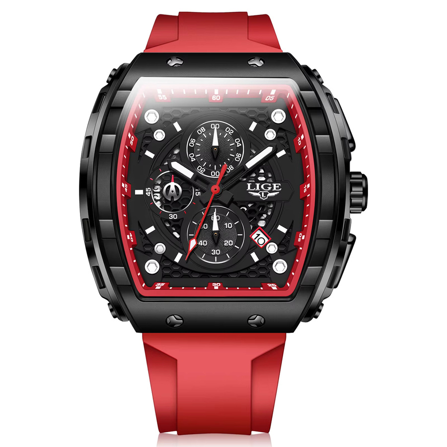 LIGE Chronograph Armbanduhr, Quarz, Silikonarmband, Schwarz, Herren - Bild 6