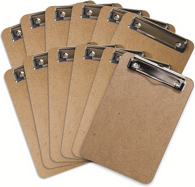 12er-Pack Mini-Klemmbretter aus Holz in Braun mit Metallclip, B/H: 15,2 x 22,9 cm - Bild 1