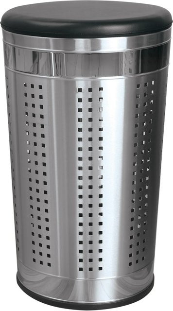 MSV Wäschekorb aus Edelstahl in Chrom mit gepolstertem Sitzdeckel, Farbe: Silber - Bild 1