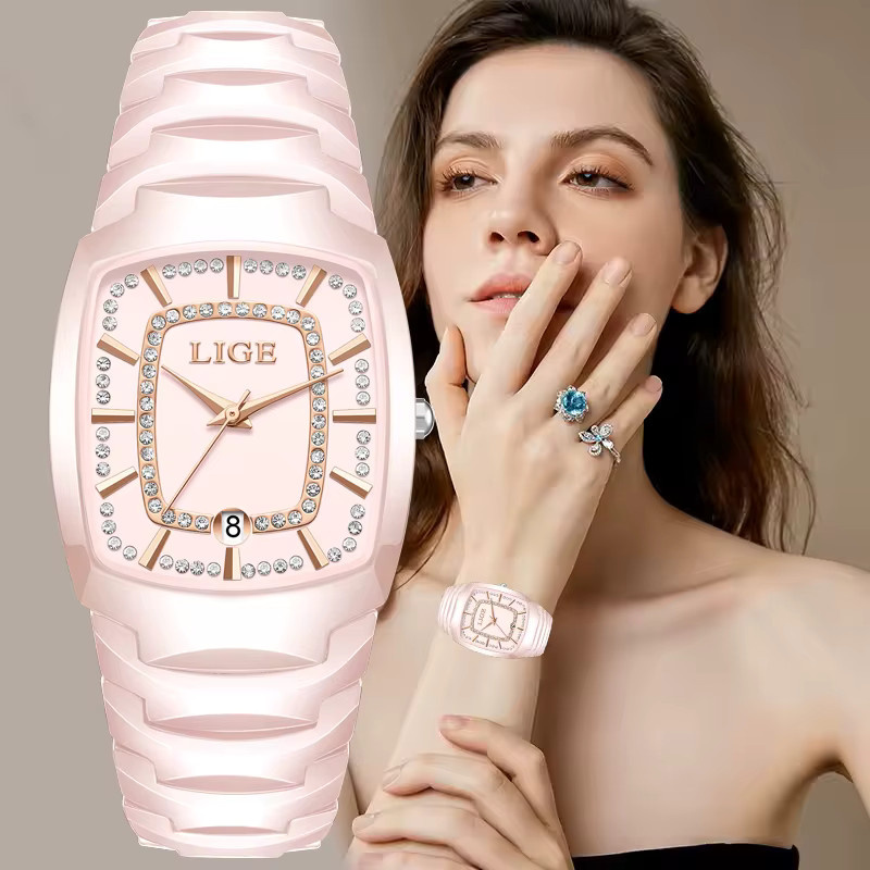 LIGE Armbanduhr Quarz, Edelstahl, Silber, Diamantbesetzt, Damen - Bild 4