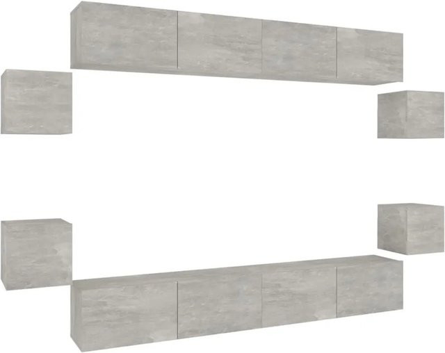 vidaXL 8-teiliges TV-Schrank-Set aus Holzwerkstoff in Betongrau, Wandmontage für dein Wohnzimmer, Set bestehend aus 4 Schränken mit B/T/H: 100 x 30 x 30 cm und 4 Schränken mit B/T/H: 30,5 x 30 x 30 cm - Bild 1