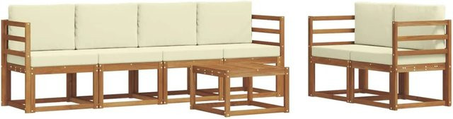 vidaXL Outdoor-Sofagarnitur aus Massivholz Akazie in Beige mit 7-teiligem Set inklusive Tisch und Kissen - Bild 1