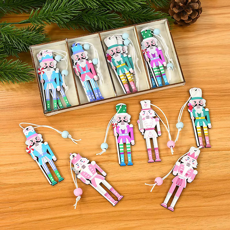 8er Set ZQNYCY Weihnachts Nussknacker aus Holz als hängende Ornamente in Mehrfarbig für deinen Weihnachtsbaum - Bild 2