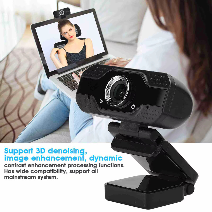 Full HD 1080P Webcam mit Mikrofon in Schwarz für Online-Unterricht, Videoanrufe und Streaming via USB - Bild 5