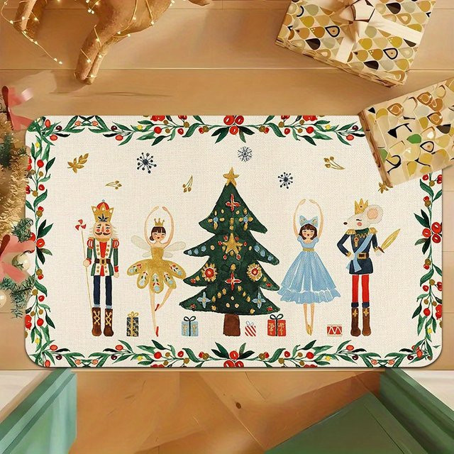 VIKAMA Nussknacker Weihnachtsteppich aus Mikrofaser, rutschfeste Bodenmatte für Innen und Außen, mehrfarbig, rechteckig - Bild 1