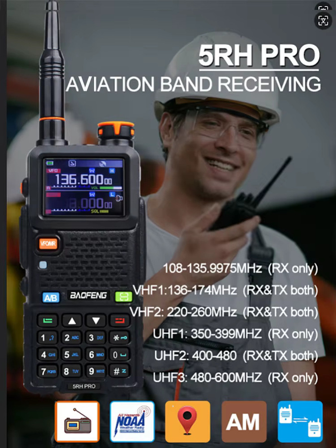 Baofeng 5RH PRO Walkie Talkie mit GPS, 1,77 Zoll Farbbildschirm, 7W Multiband, FM und Wetteralarm in Schwarz - Bild 7