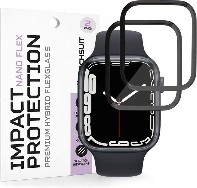 Techsuit Schutzfolie Nano Flex für Apple Watch Series 9 / 8 / 7 41mm, Schwarz, Kunststoff, 2 Stück - Bild 1