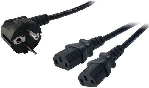 LogiLink Strom Anschlusskabel Schwarz mit 1x Schutzkontakt-Winkelstecker und 2x Kaltgeräte-Stecker C13, Länge: 1,70 m - Bild 1