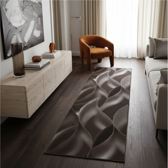 Kurzflorteppich INN von Kadima Design mit abstraktem Wellenmuster in Braun, B/T: 80 x 300 cm - Bild 1