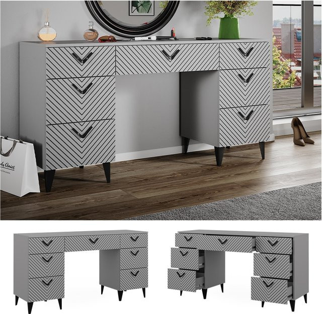 Vicco Schminktisch Anett Grau mit 7 Schubladen, Breite: 150 cm, Tiefe: 78 cm - Bild 1