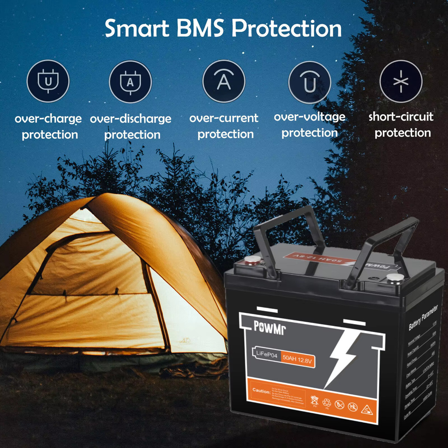 PowMr LiFePO4 Batteriepack 50Ah 640Wh 12V 4S mit BMS 50A in Schwarz - Bild 5