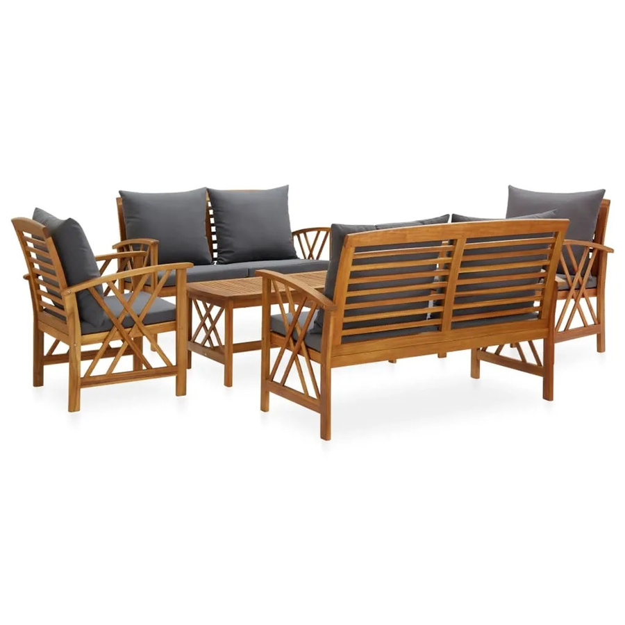 vidaXL 5-tlg Garten-Lounge-Set Modell 16 aus Akazien-Massivholz mit Auflagen in Grau im Vintage-Look - Bild 2